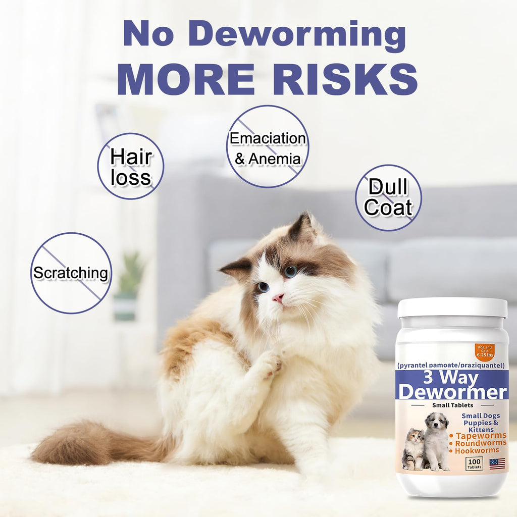 3-Way Dewormer for Small Dogs, Puppies & Kittens, 100 Tablets L7806