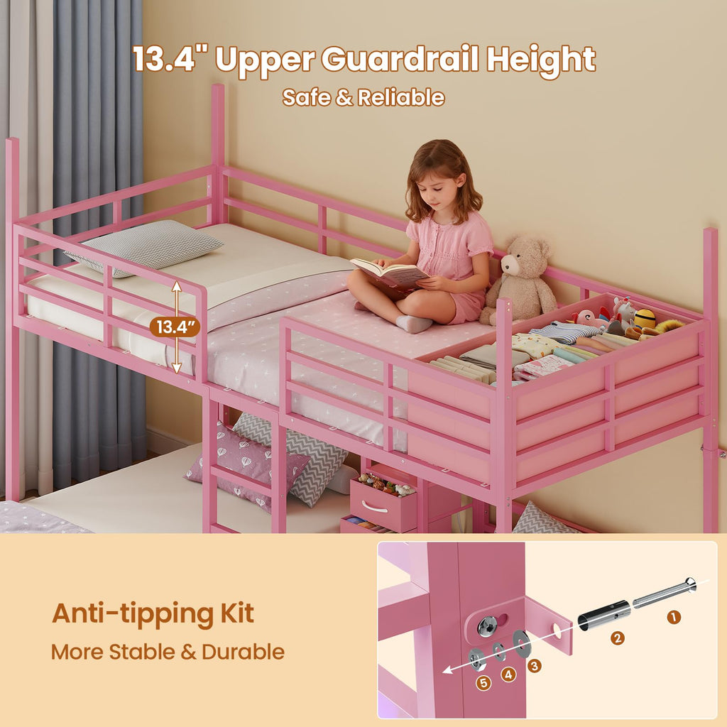 Triple Bunk Bed Twin Over Twin with Storage Q101