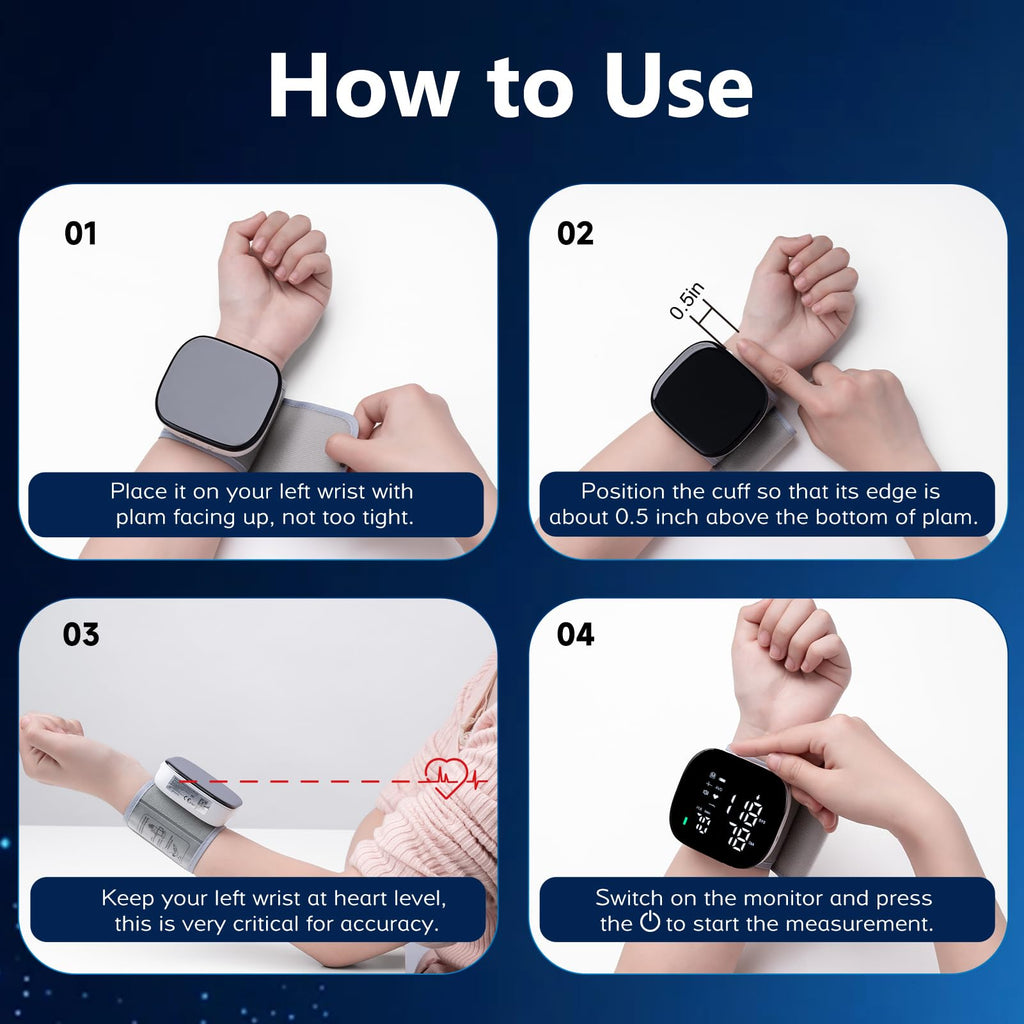Wrist Blood Pressure Monitor Rechargeable Digital Voice Broadcast LED Backlit 199 Memory Storage for 2 Users with Carrying Case Q77585