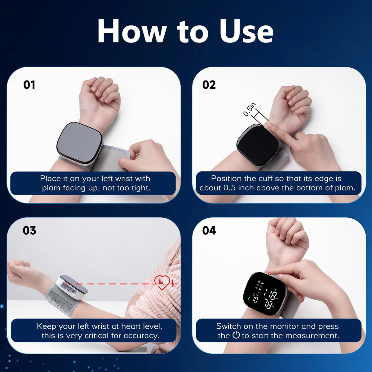 Wrist Blood Pressure Monitor Rechargeable Digital Voice Broadcast LED Backlit 199 Memory Storage for 2 Users with Carrying Case Q77585