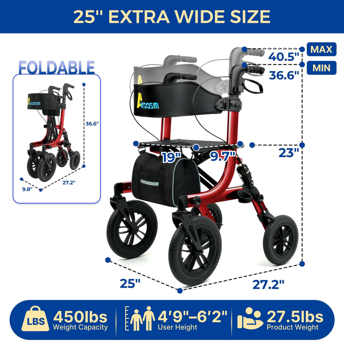 Outdoor Rollator Walkers with 12" Front Wheels Z674