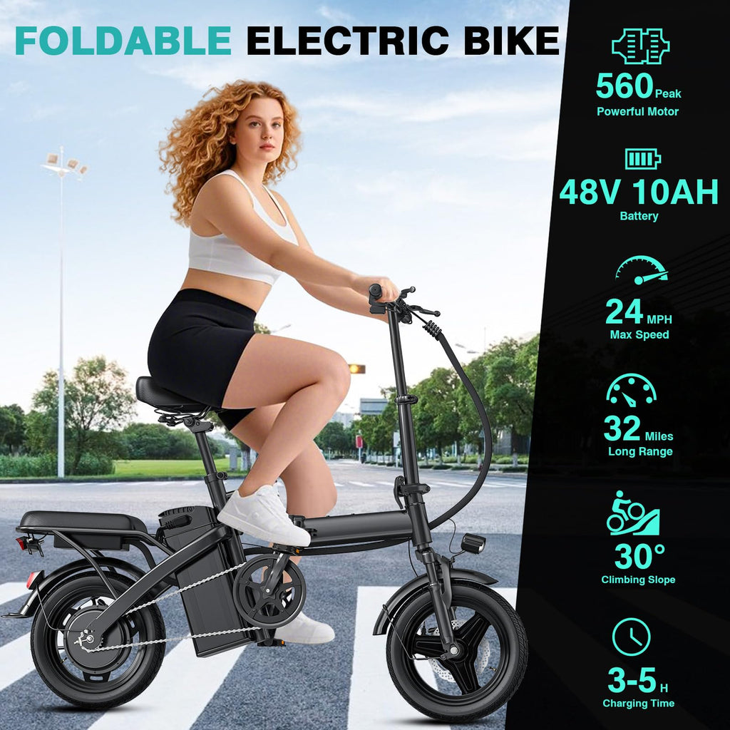 Electric Bike 1200W Peak Motor 20-28MPH 32 Miles Range Removable Battery L477