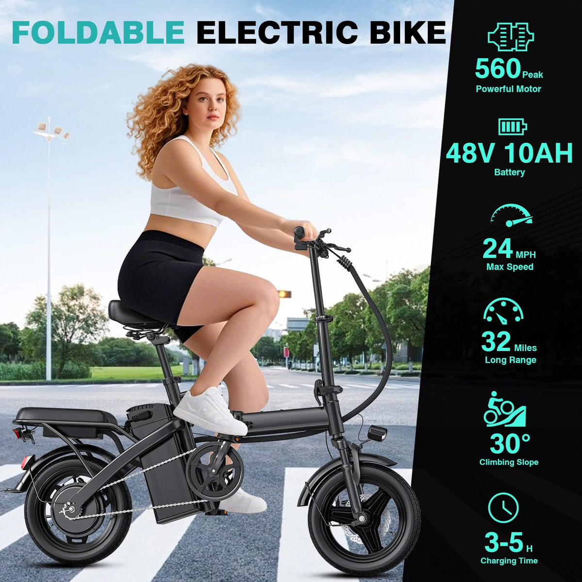Electric Bike 1200W Peak Motor 20-28MPH 32 Miles Range Removable Battery L477