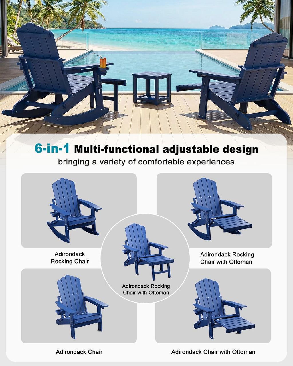 Folding Adirondack Rocking Chair with Ottoman I41555
