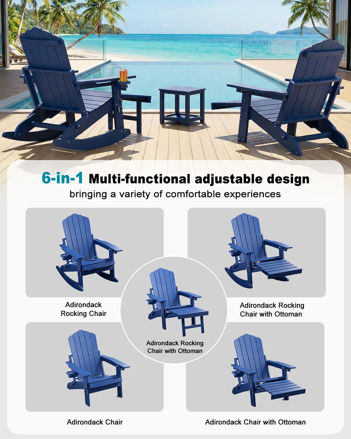 Folding Adirondack Rocking Chair with Ottoman I41555