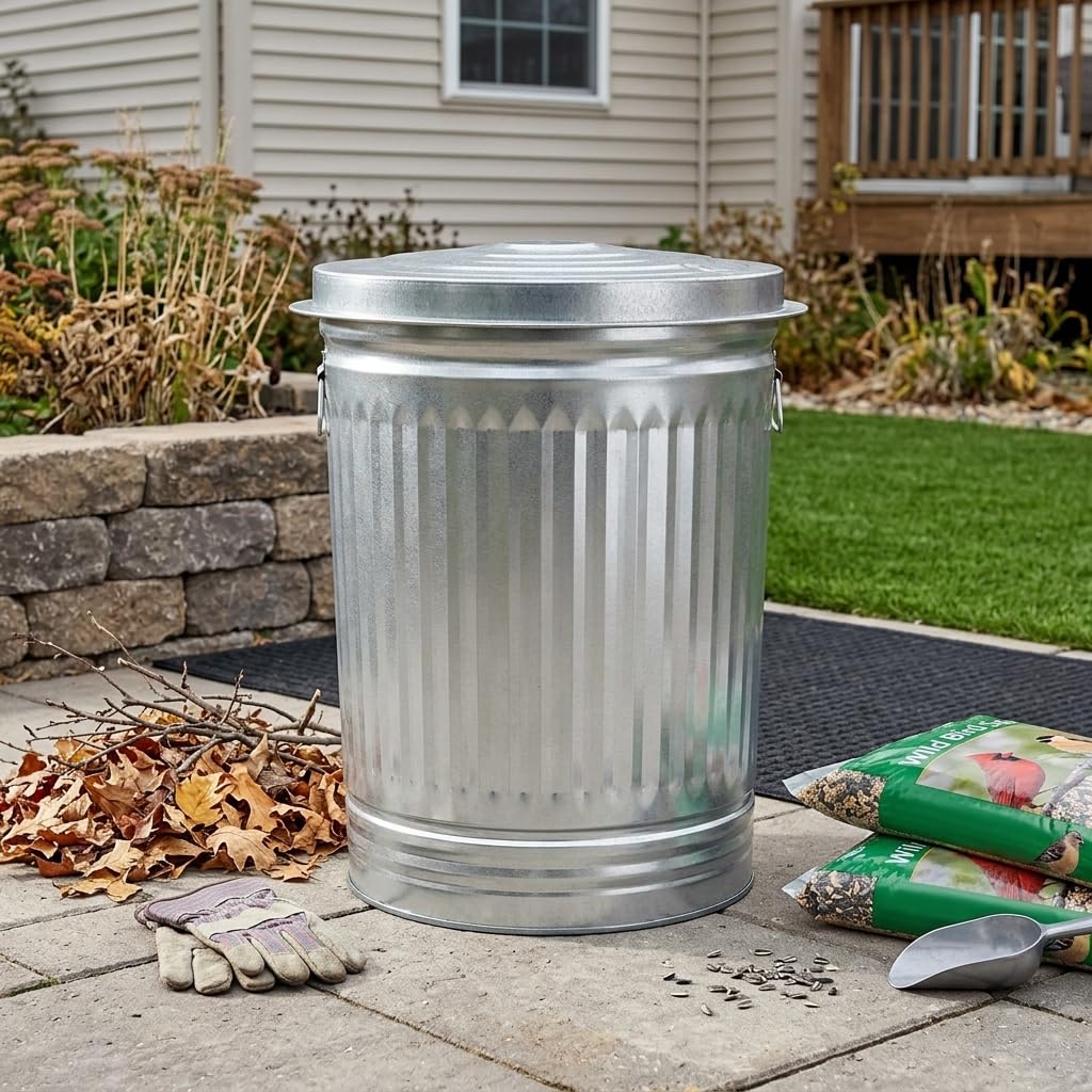 31 Gallon Galvanized Steel Trash Can with Lid S5432
