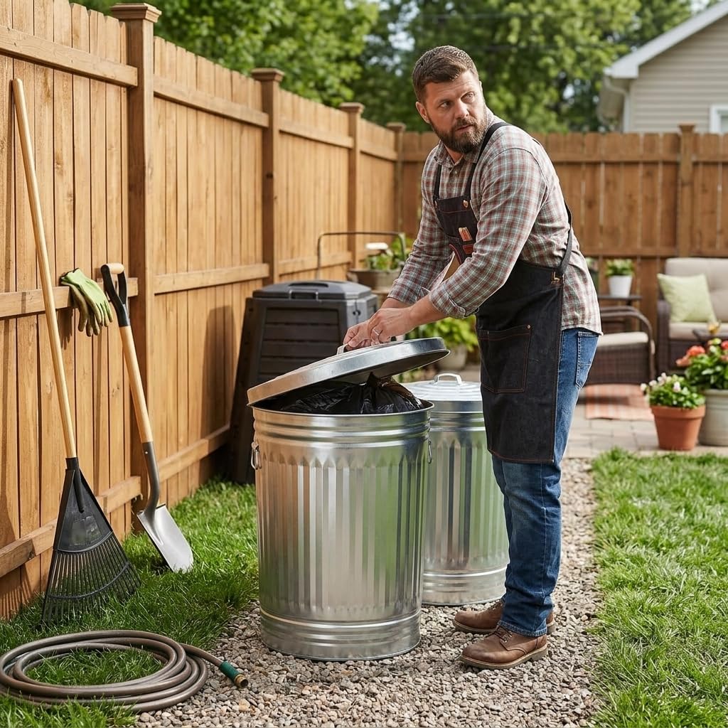 31 Gallon Galvanized Steel Trash Can with Lid S5432