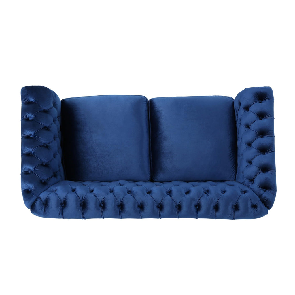 Navy Blue Velvet Loveseat Sofa Y93548
