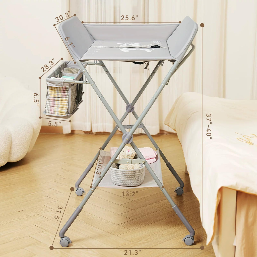 Baby Changing Table with Wheels, Portable Diaper Changing Station with 4-Level Height Adjustment W2931