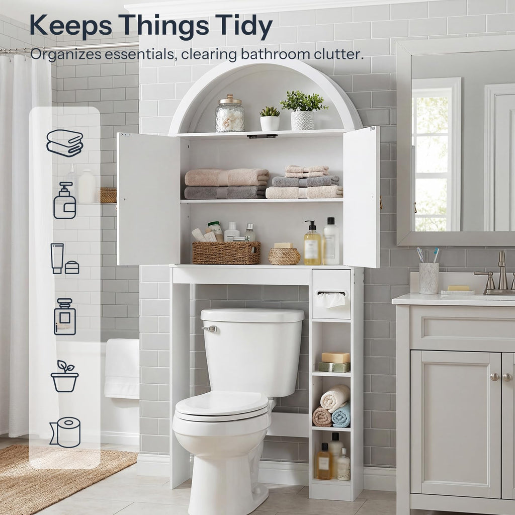 White Over the Toilet Storage Cabinet with Adjustable Shelf X598