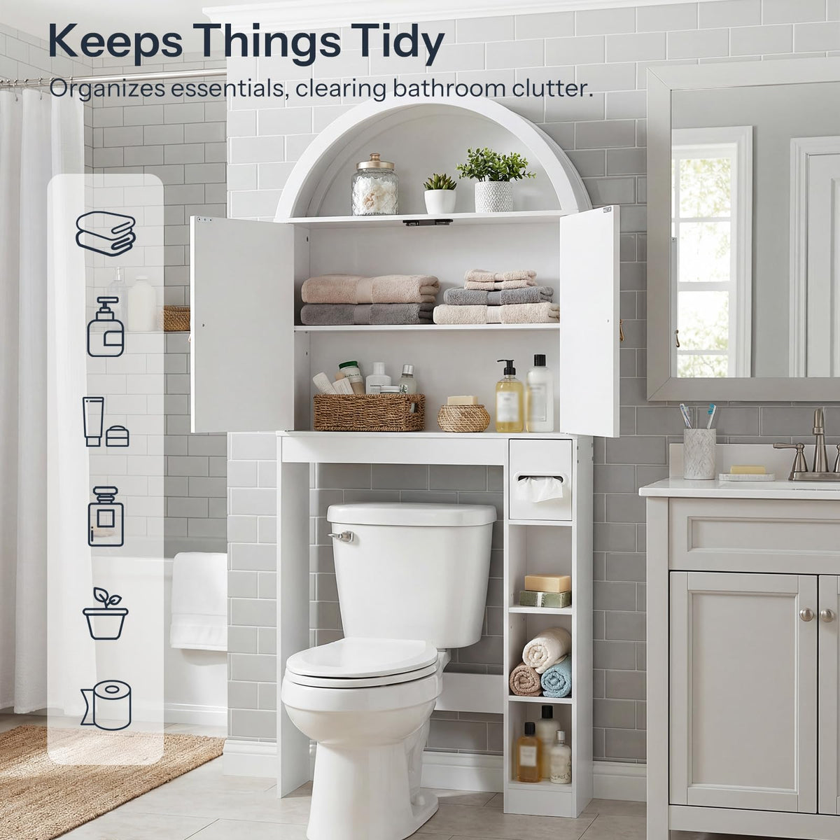 White Over the Toilet Storage Cabinet with Adjustable Shelf X598