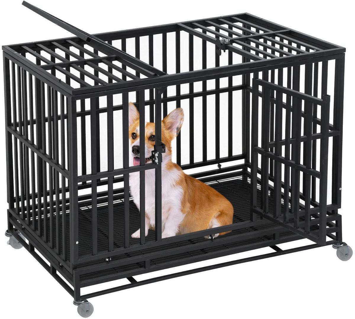 48 inch Metal Dog Crate with Wheels and Tray L484
