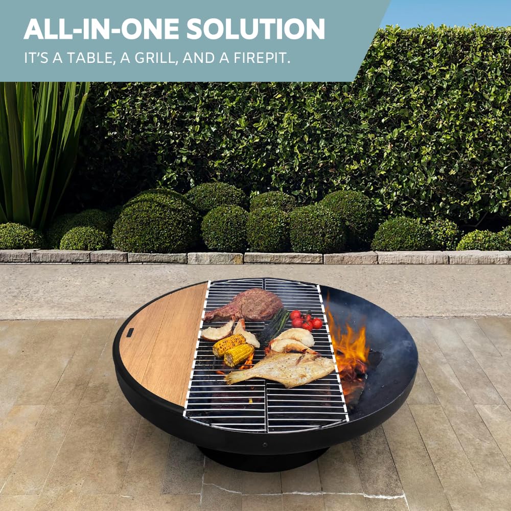 32 Inch Round Wood Burning Fire Pit Table with Grill N455