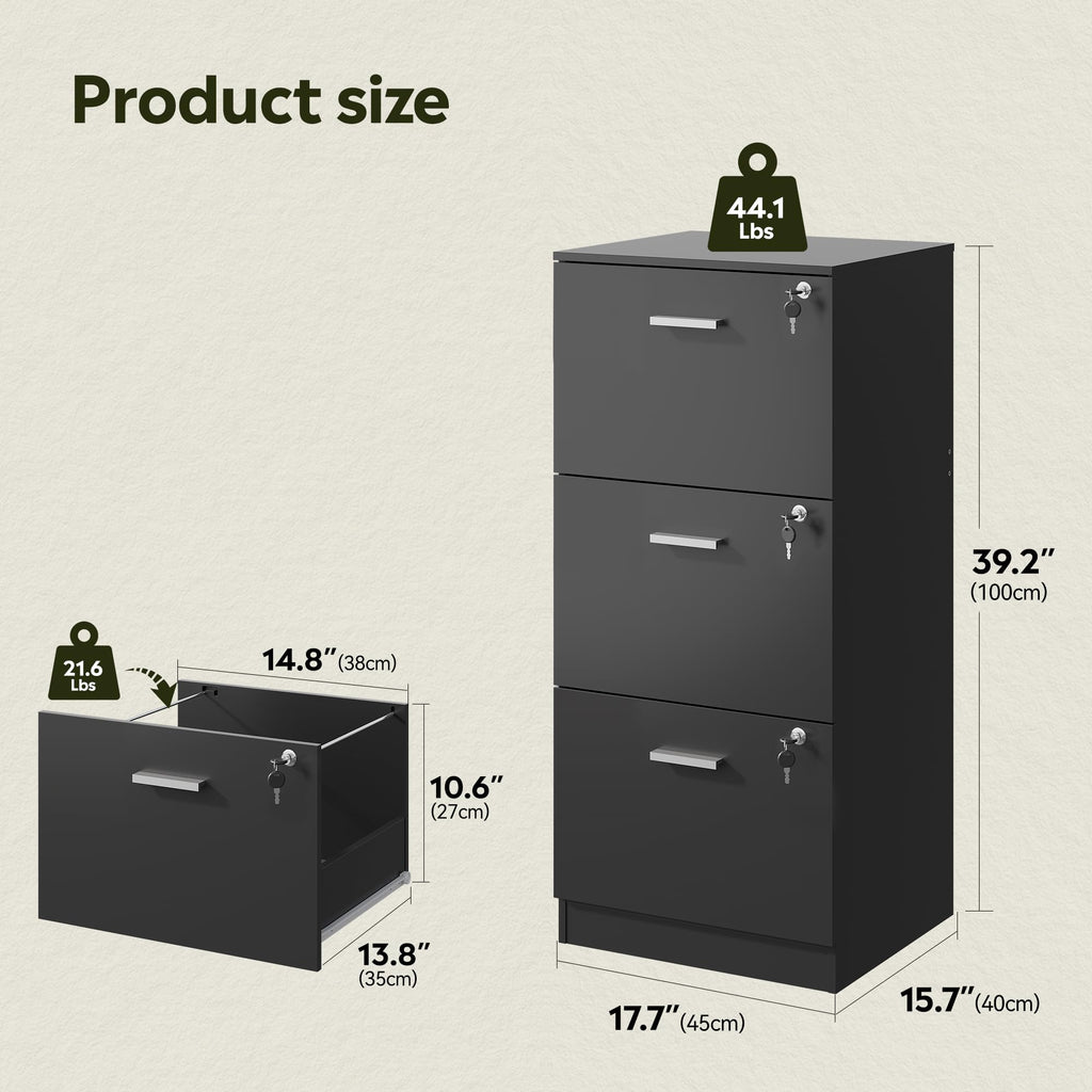 3 Drawer Wood File Cabinet with Lock A72876