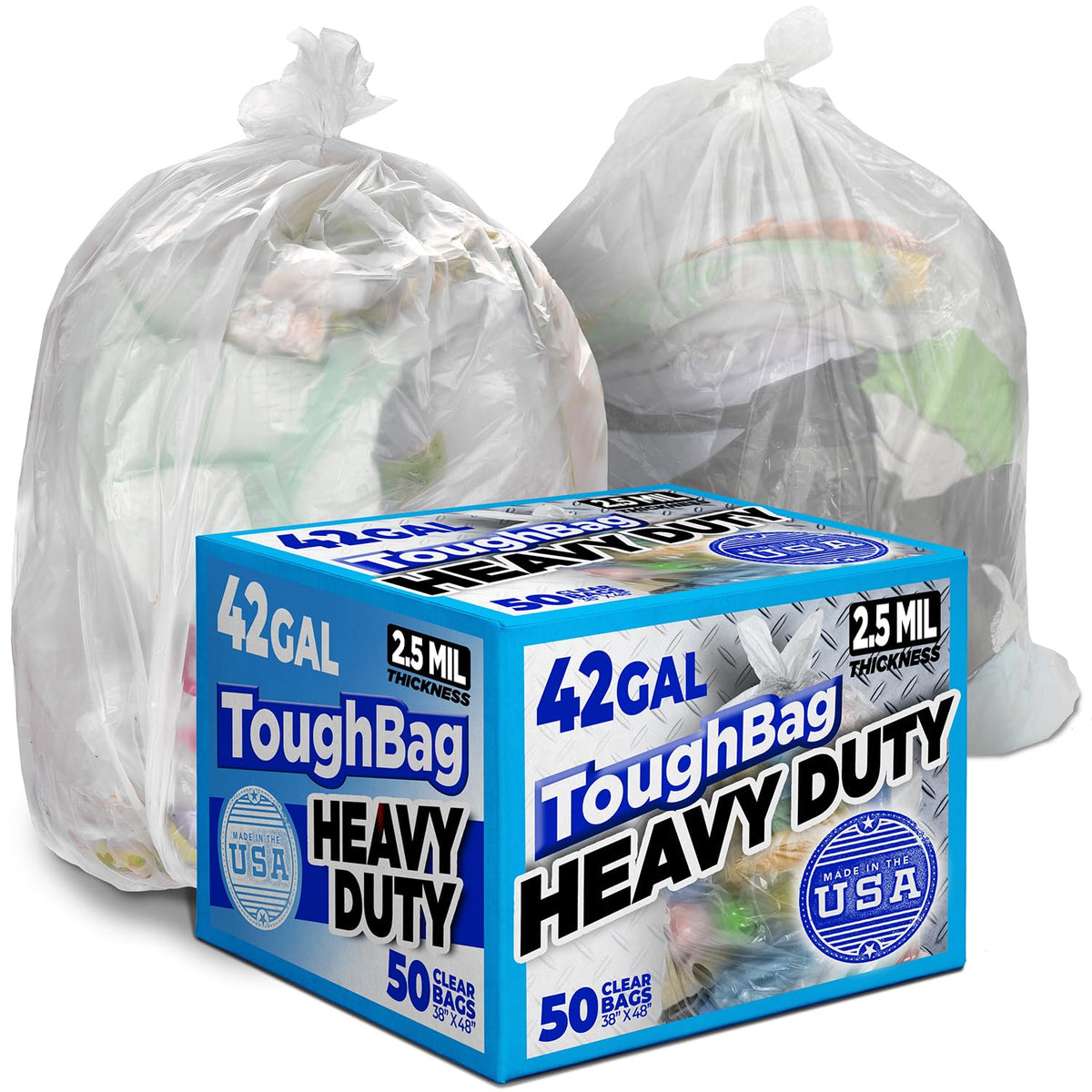 42 Gallon Clear Trash Bags 50 Count 3 Mil Q585193