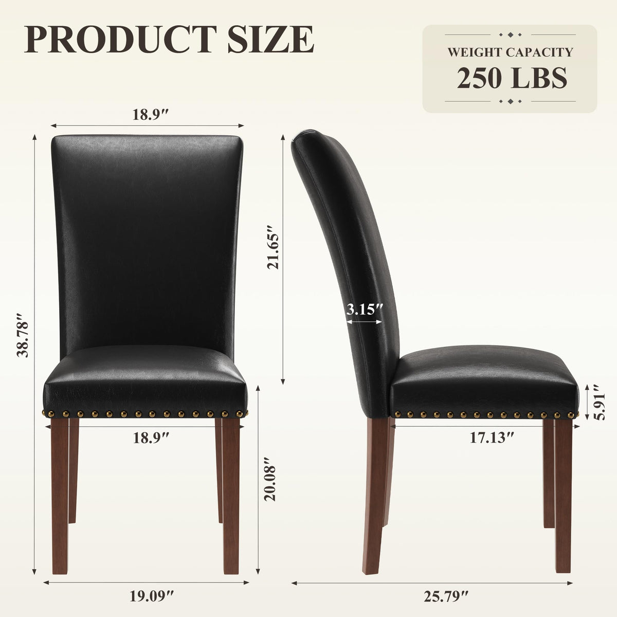 Black Leather Dining Chairs Set of 2 with Wood Legs M5903