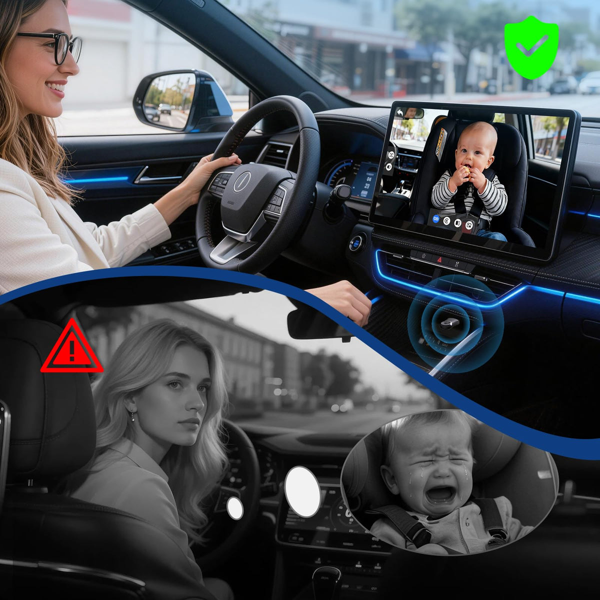 Baby Car Camera with Wireless CarPlay Adapter, 1080P HD, IR Night Vision, 150° Wide-Angle C3167