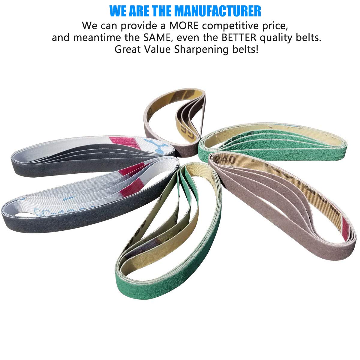 24 Pack 1/2" x 10" Replacement Knife Sharpener Sander Belt Kit 80/120/240/400/1000/1200 Grits H3297