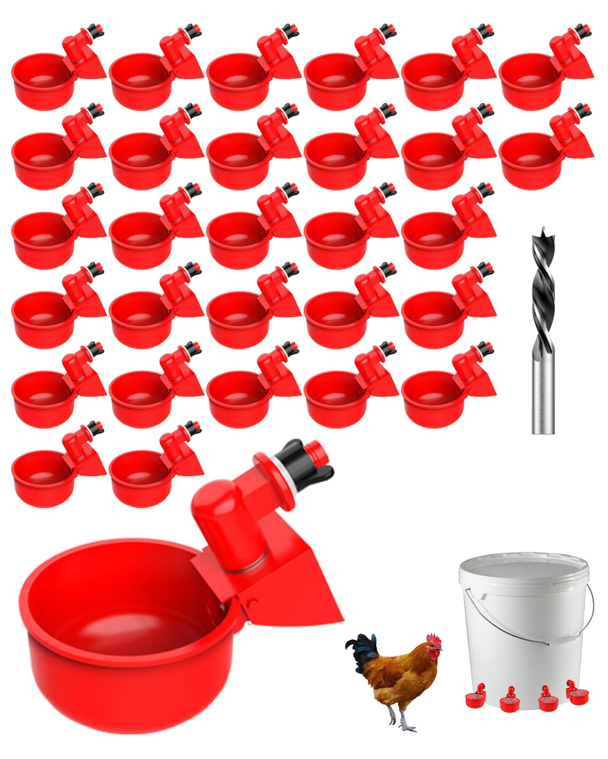 30 Packs Large Automatic Poultry Water Feeder Cups with Tee Fittings L3132