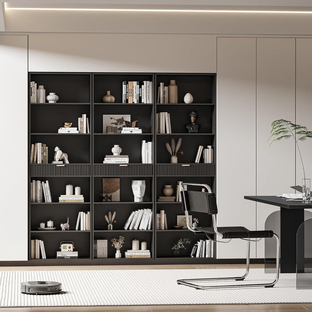 7-Tier Black Bookshelf with Drawer C576