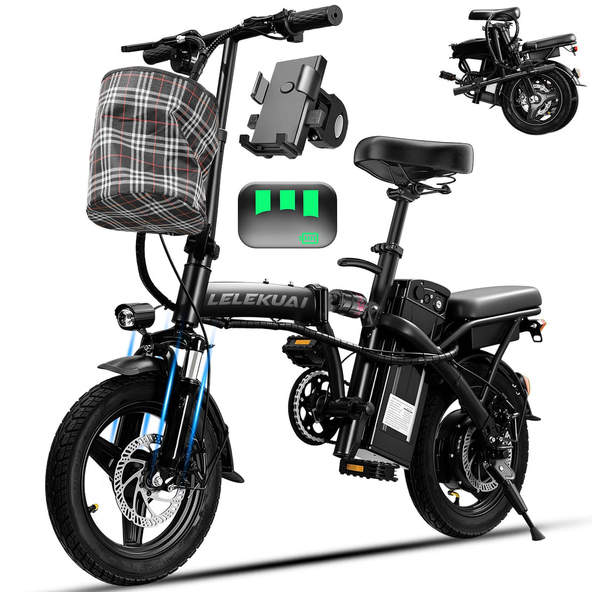Electric Bike 1200W Peak Motor 20-28MPH 32 Miles Range Removable Battery L477
