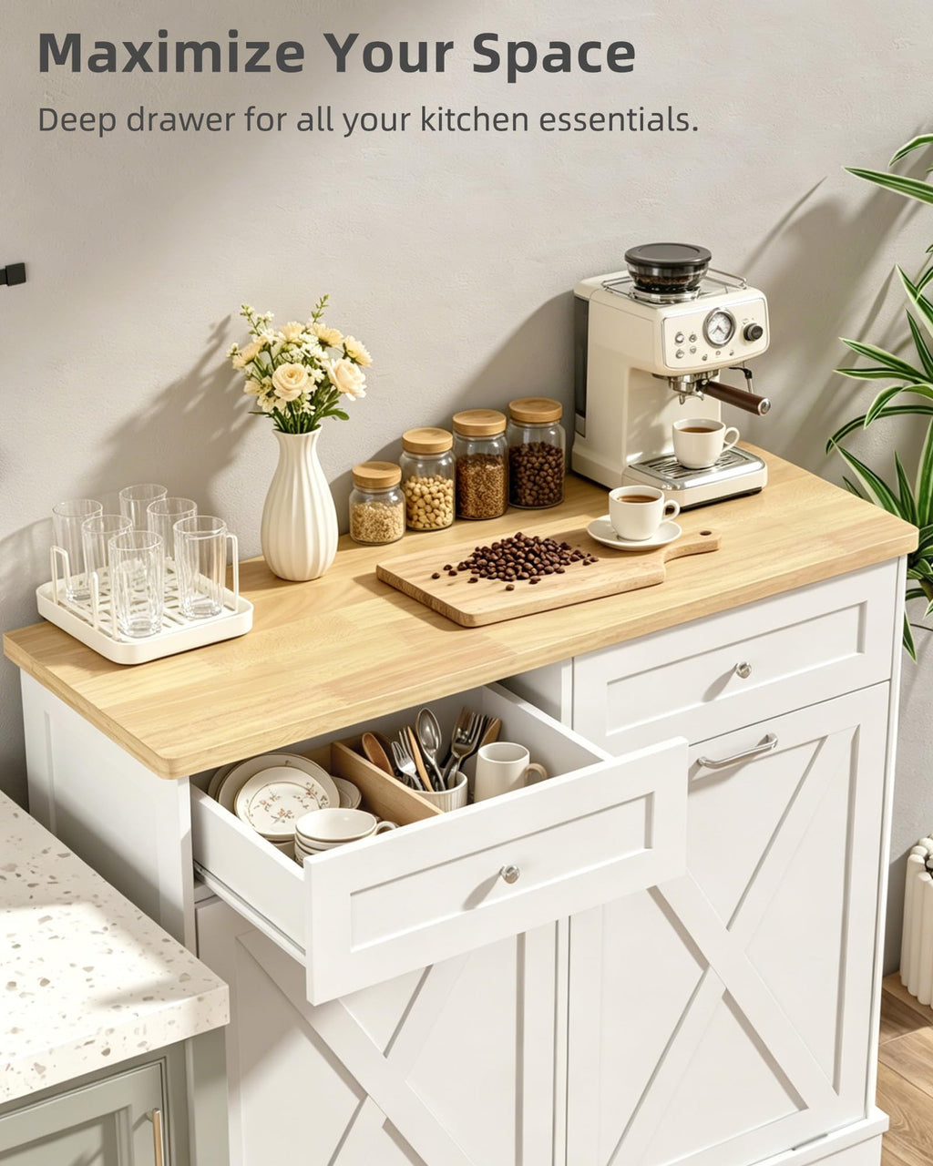 2x10 Gallon Tilt Out Trash Cabinet with Hideaway Drawers, White O453