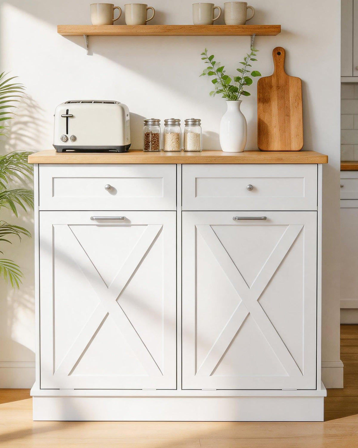 2x10 Gallon Tilt Out Trash Cabinet with Hideaway Drawers, White O453