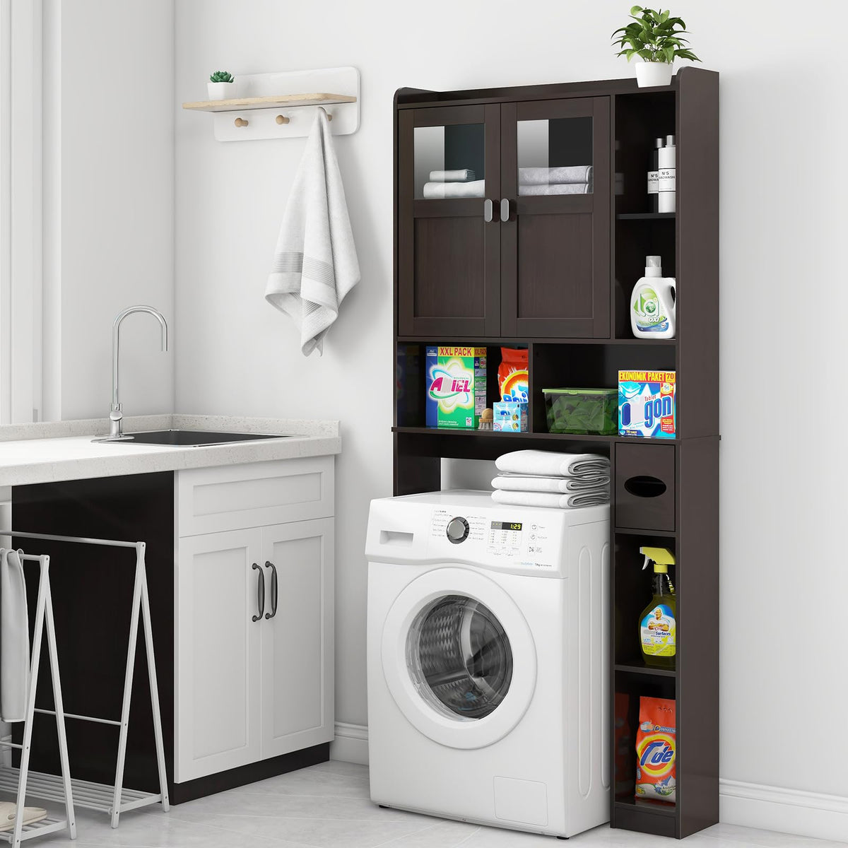 Over The Toilet Storage Cabinet with Doors and Shelves N802