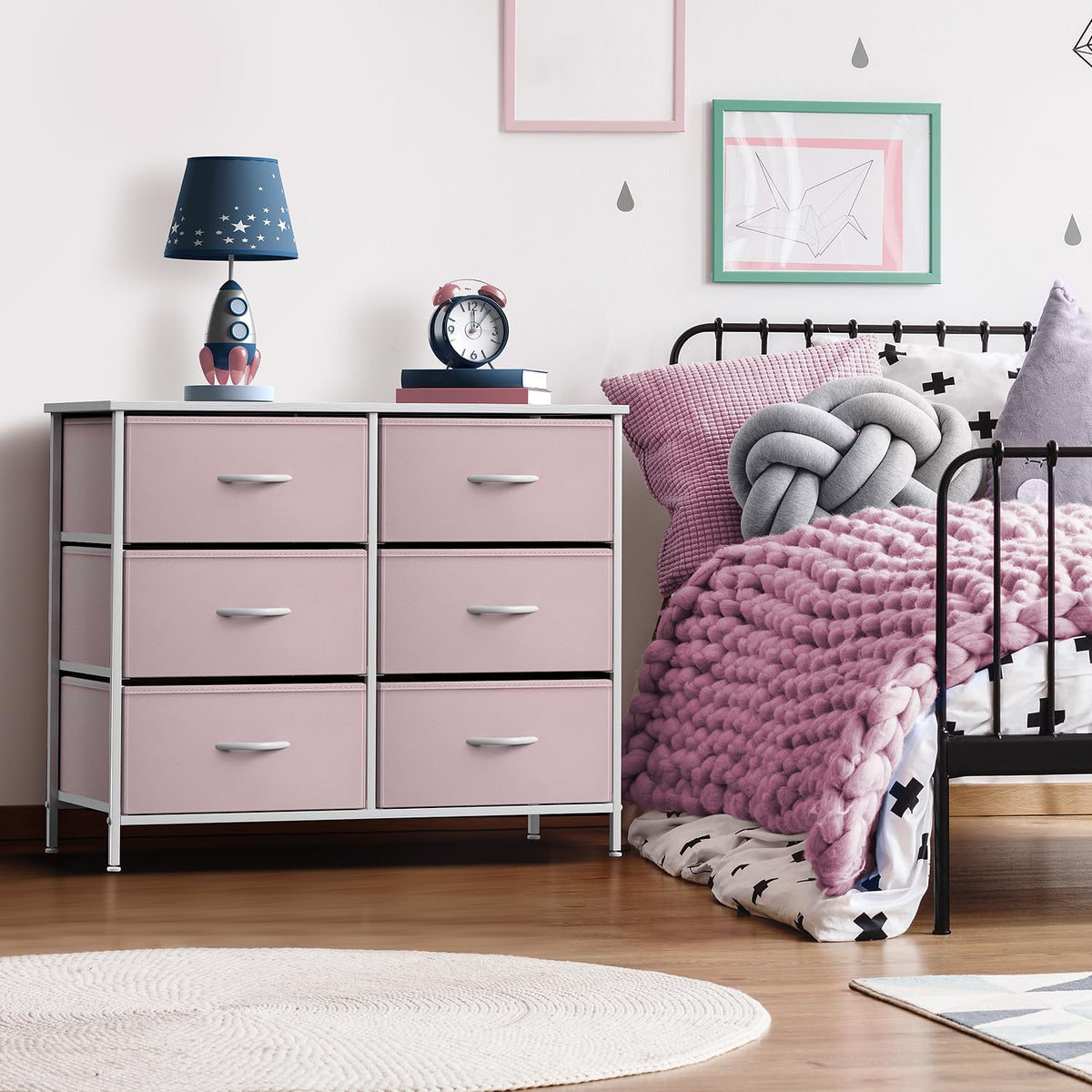 Pink 6 Drawer Fabric Dresser P67936