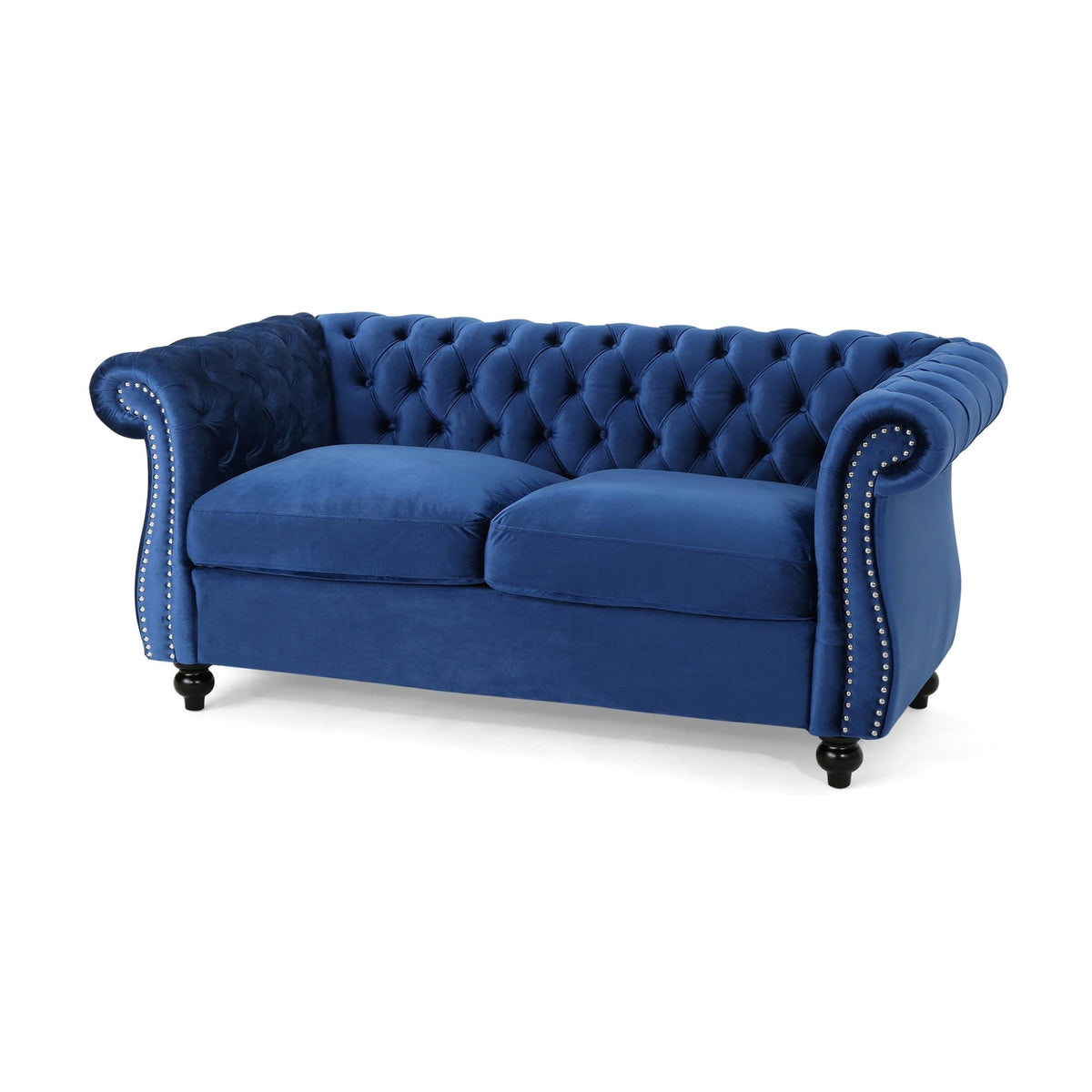 Navy Blue Velvet Loveseat Sofa Y93548