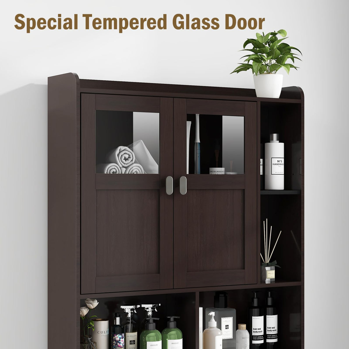 Over The Toilet Storage Cabinet with Doors and Shelves N802