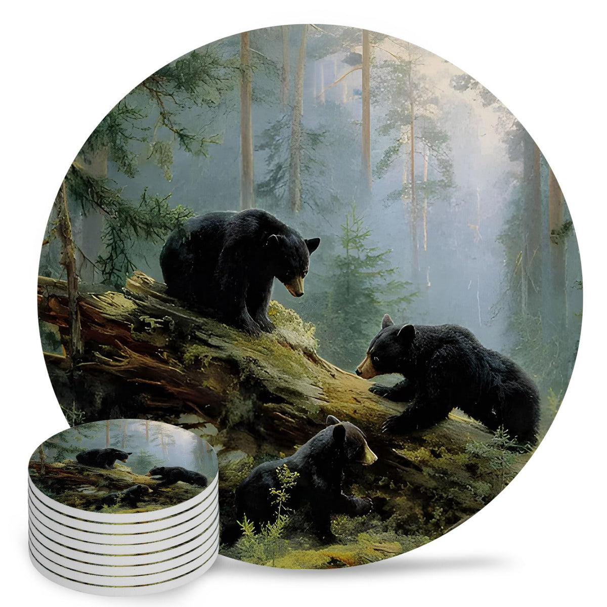 Set of 8 Absorbent Ceramic Coasters with Cork Base H5922