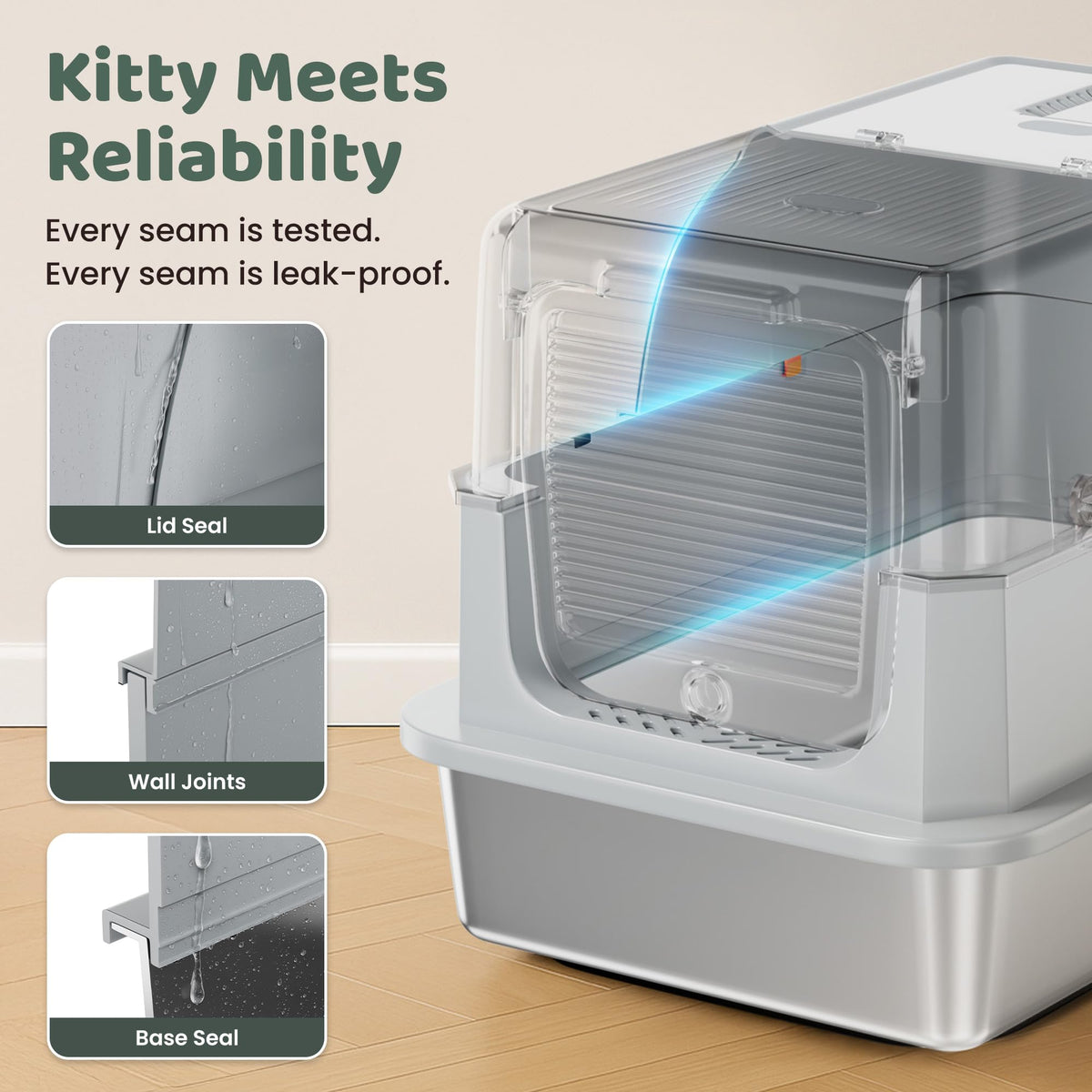 XL Stainless Steel Enclosed Litter Box with Lid U167