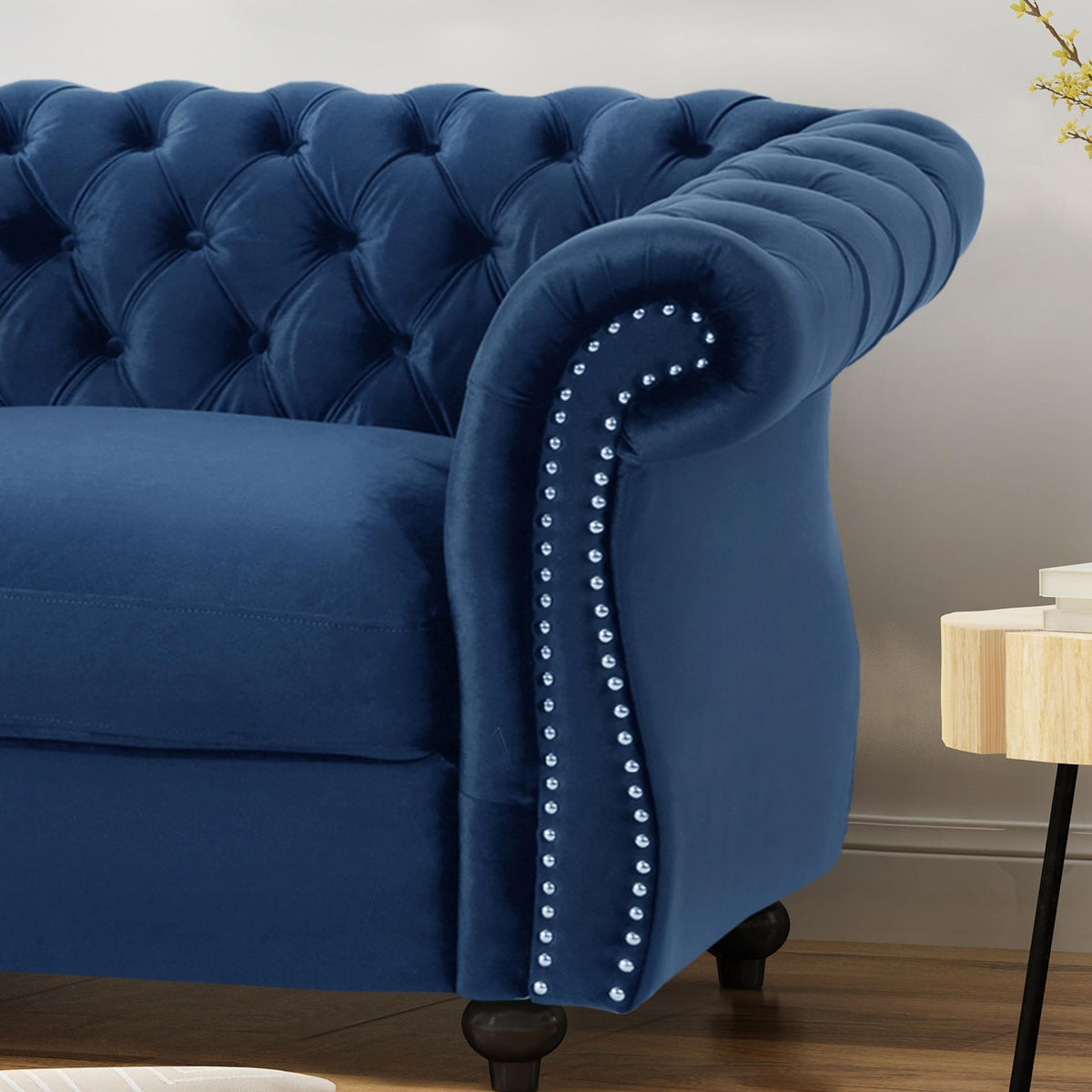 Navy Blue Velvet Loveseat Sofa Y93548