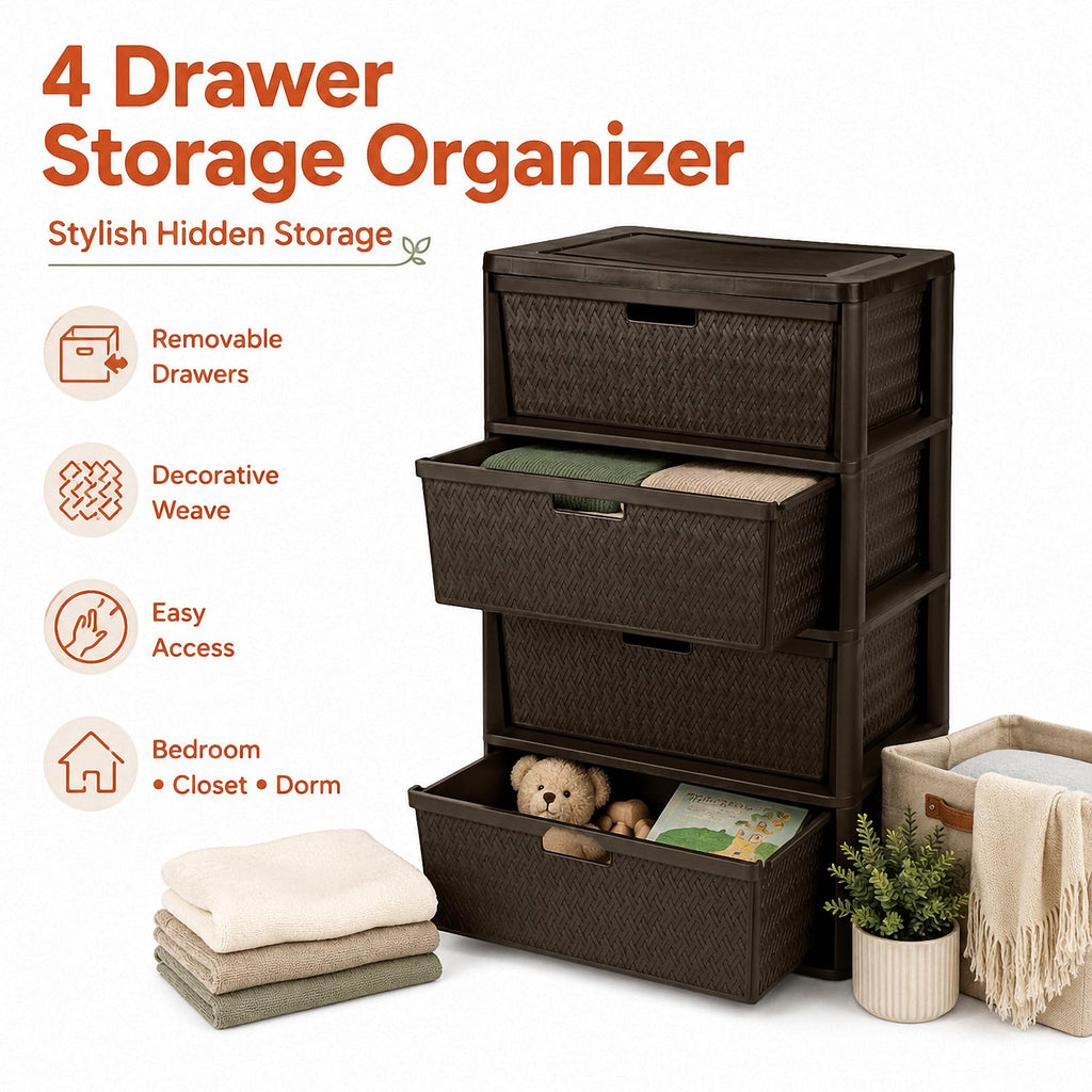 Brown 4 Drawer Plastic Storage Tower I4275