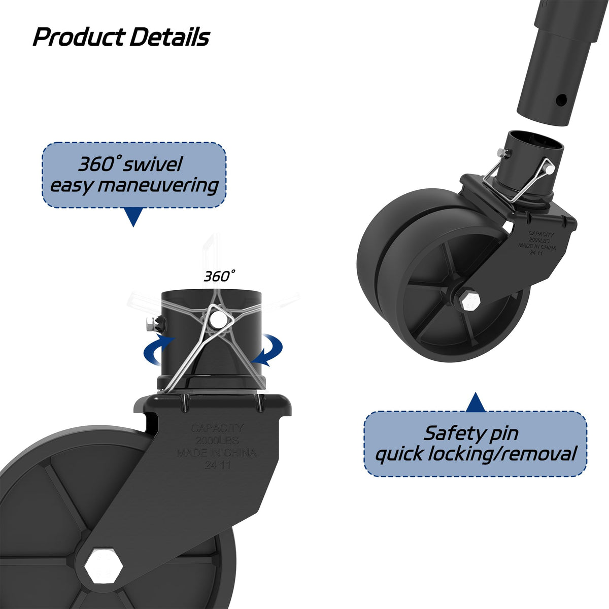 Dual 6" Trailer Jack Swivel Caster Wheel G775