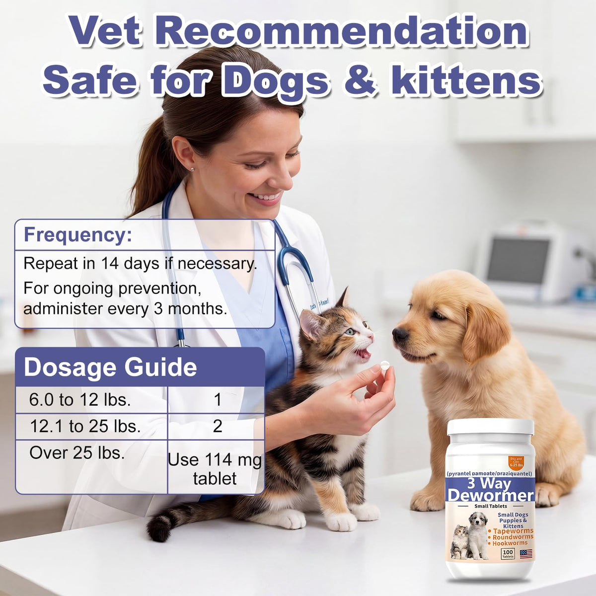 3-Way Dewormer for Small Dogs, Puppies & Kittens, 100 Tablets L7806