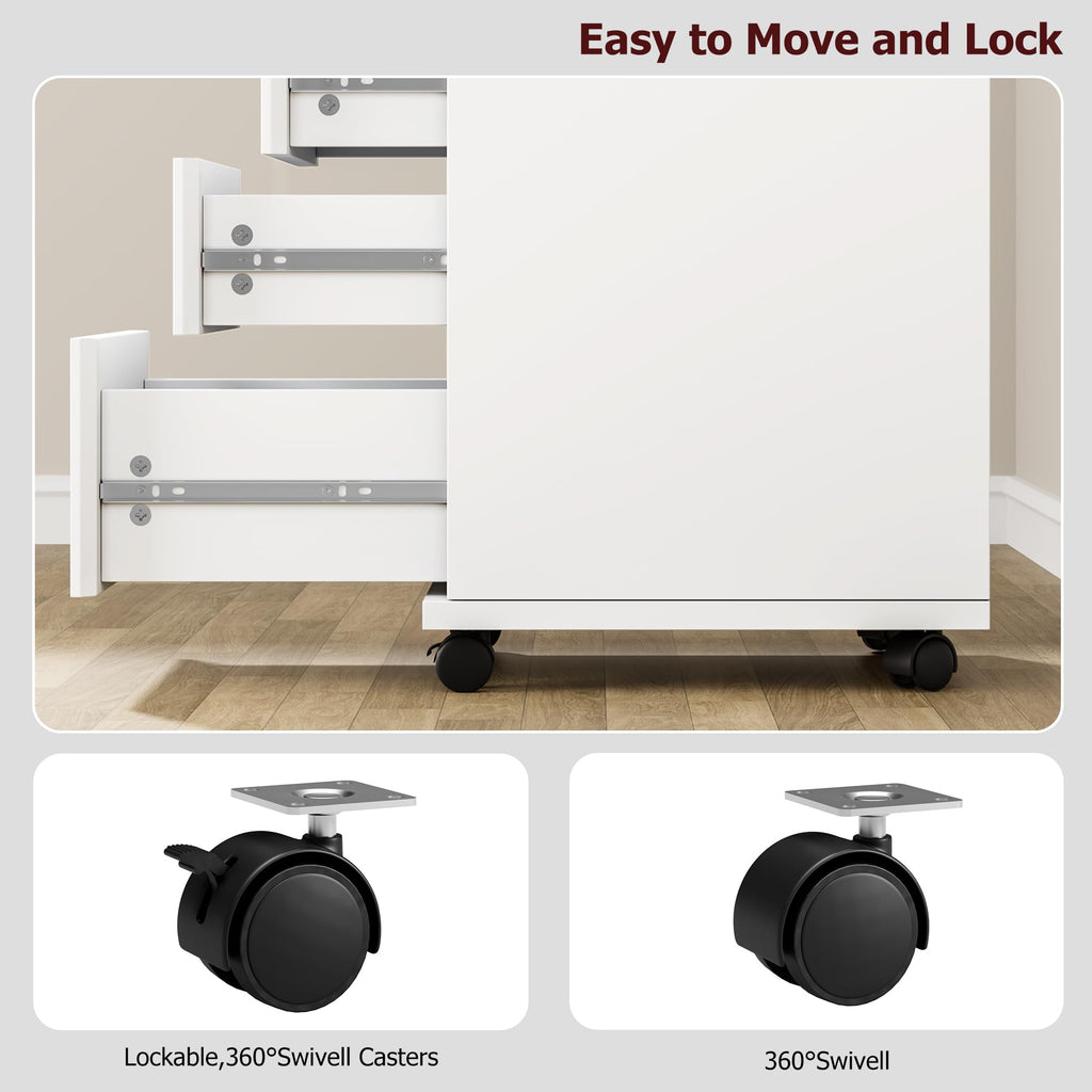 White 4 Drawer Wood Storage Cabinet with Wheels P91763
