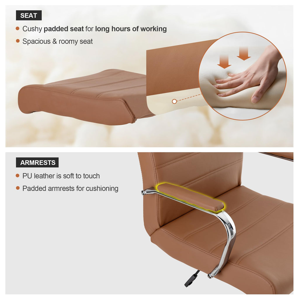 Brown Leather High Back Office Chair with Armrest X572538