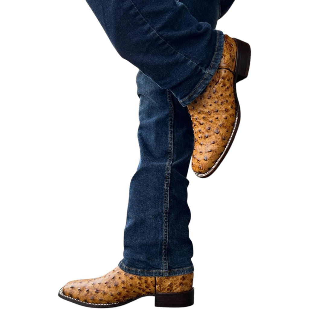 Men’s Genuine Leather Ostrich Print Square Toe Western Boots G61804