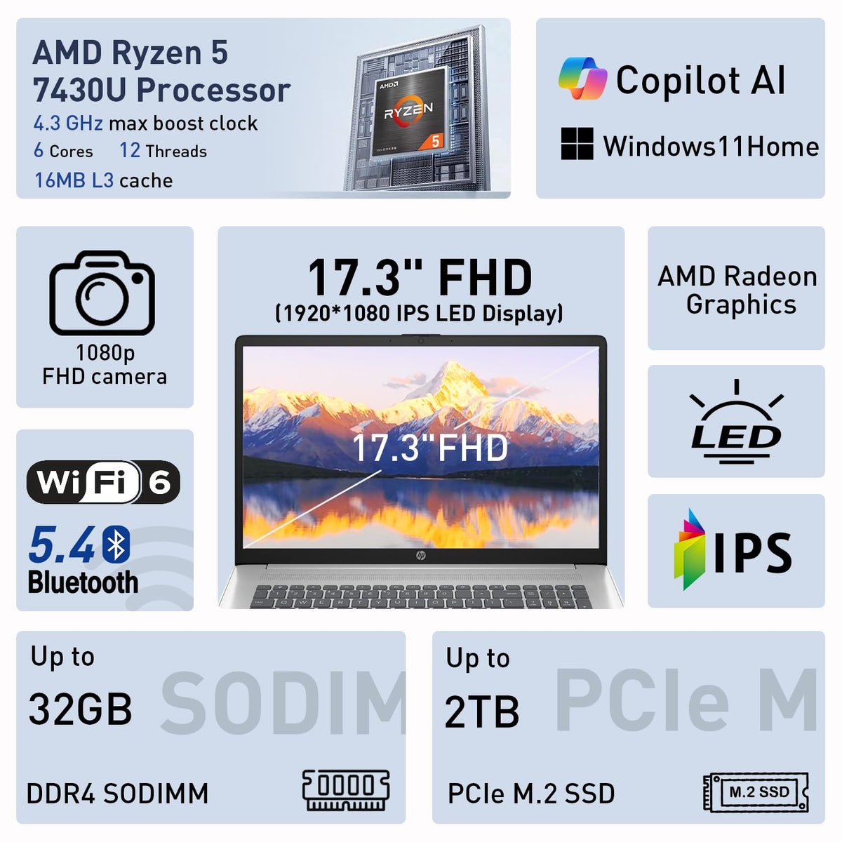 17.3" FHD IPS Anti-Glare Laptop, AMD Ryzen 5, 16GB RAM, 1TB Storage M23573