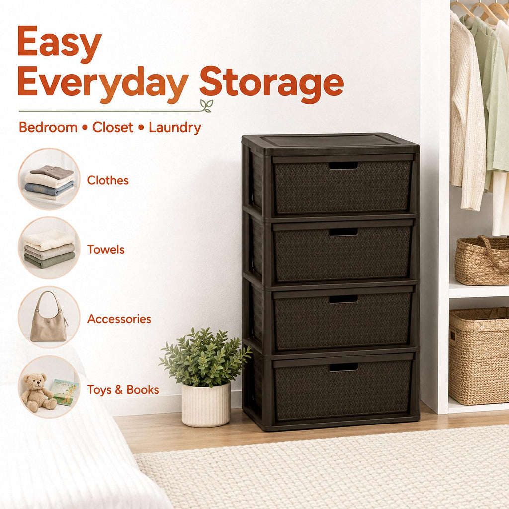 Brown 4 Drawer Plastic Storage Tower I4275