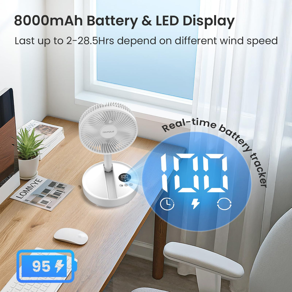 Portable Rechargeable Oscillating Standing Fan Q562