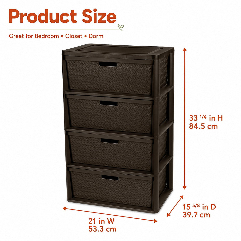 Brown 4 Drawer Plastic Storage Tower I4275
