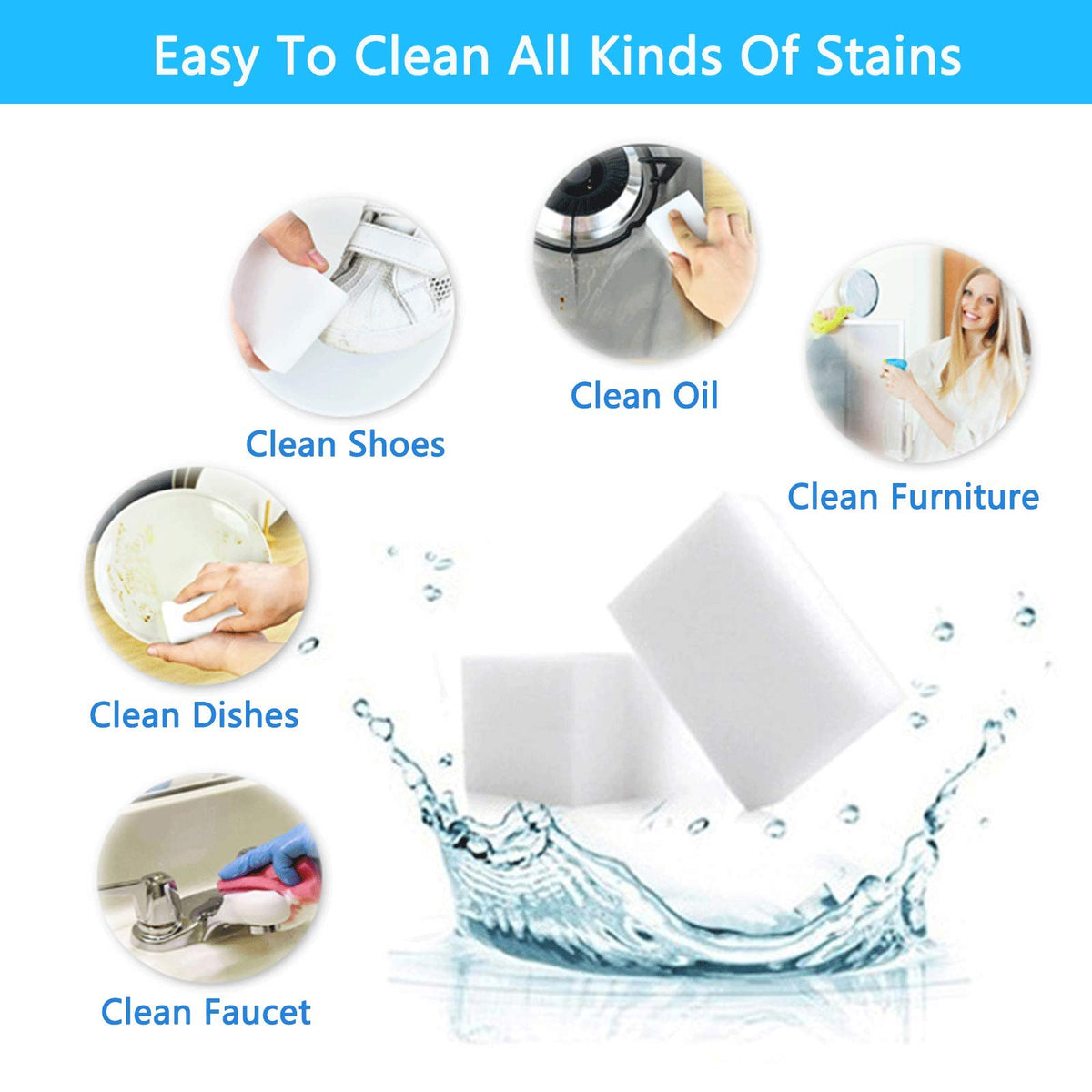 100 Pack Melamine Foam Sponge Eraser White A782
