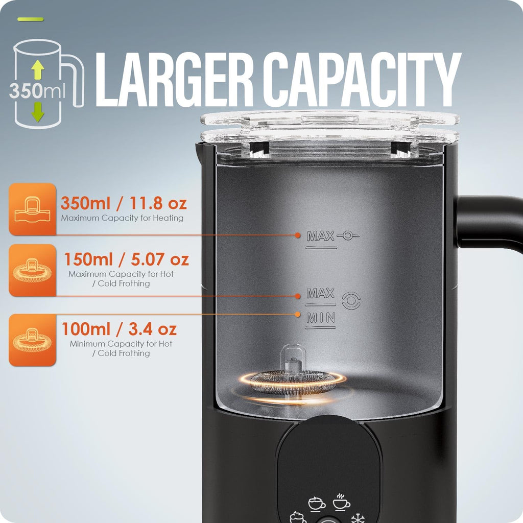 4 in 1 Automatic Milk Frother and Steamer 350ML Black A7064