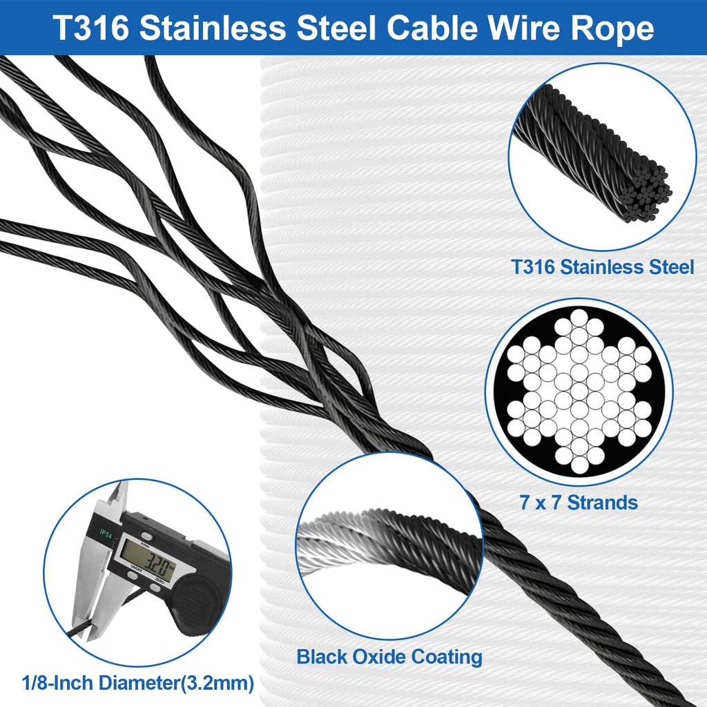 T316 Marine Grade 1/8" Stainless Steel Cable Kit with Cutter S1718