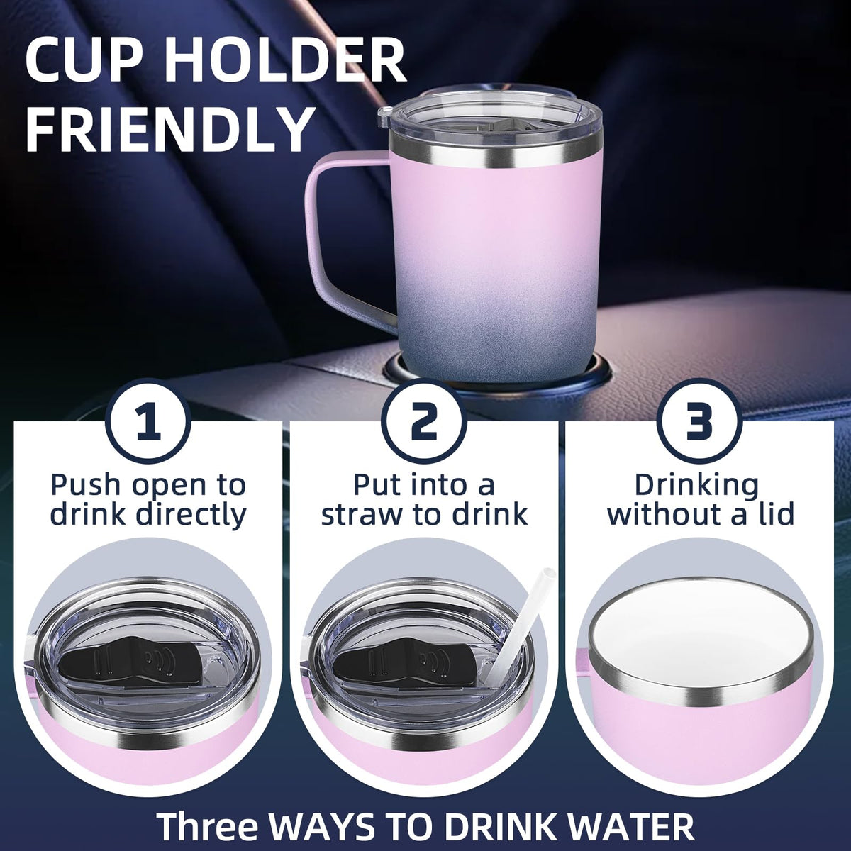 20 oz Insulated Stainless Steel Travel Mug with Handle Lid and Straw T179