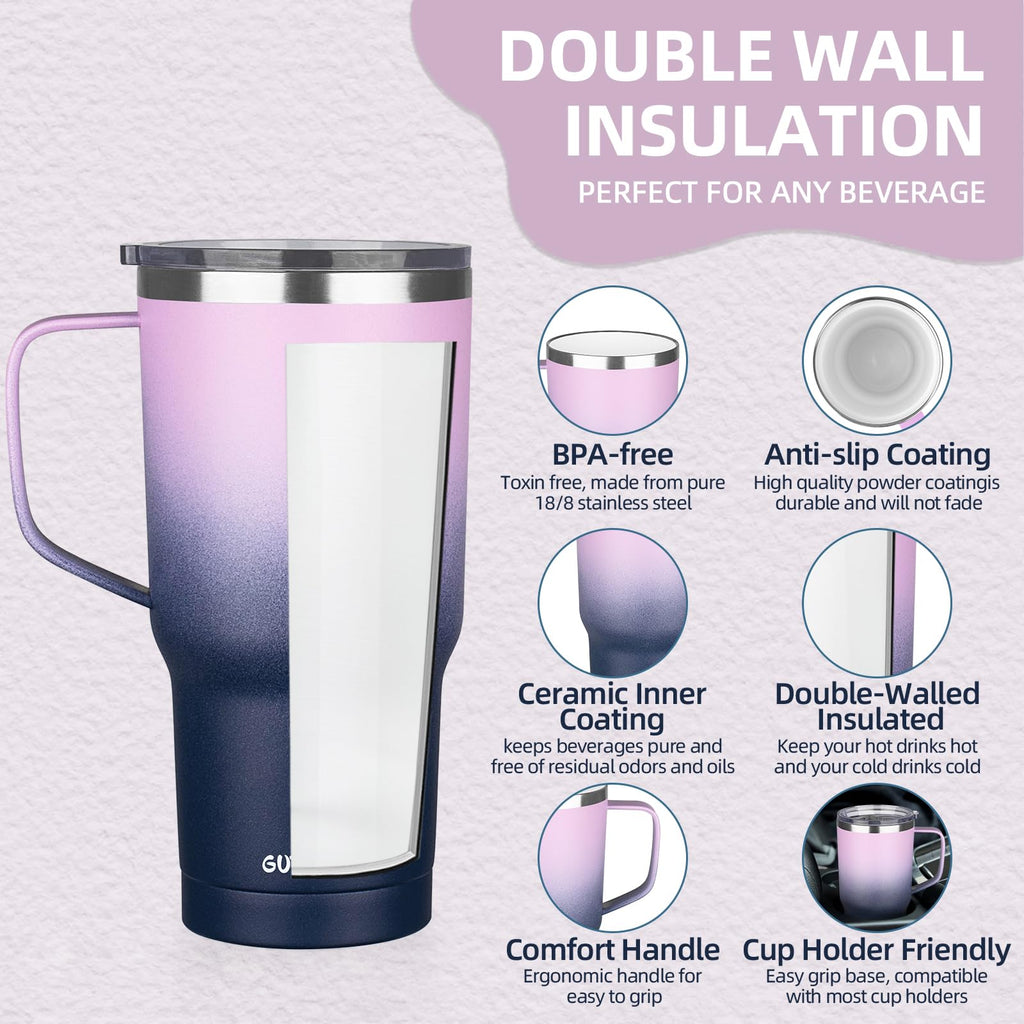 20 oz Insulated Stainless Steel Travel Mug with Handle Lid and Straw T179