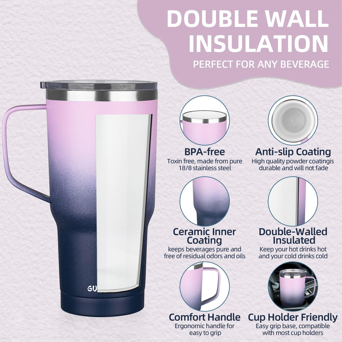 20 oz Insulated Stainless Steel Travel Mug with Handle Lid and Straw T179